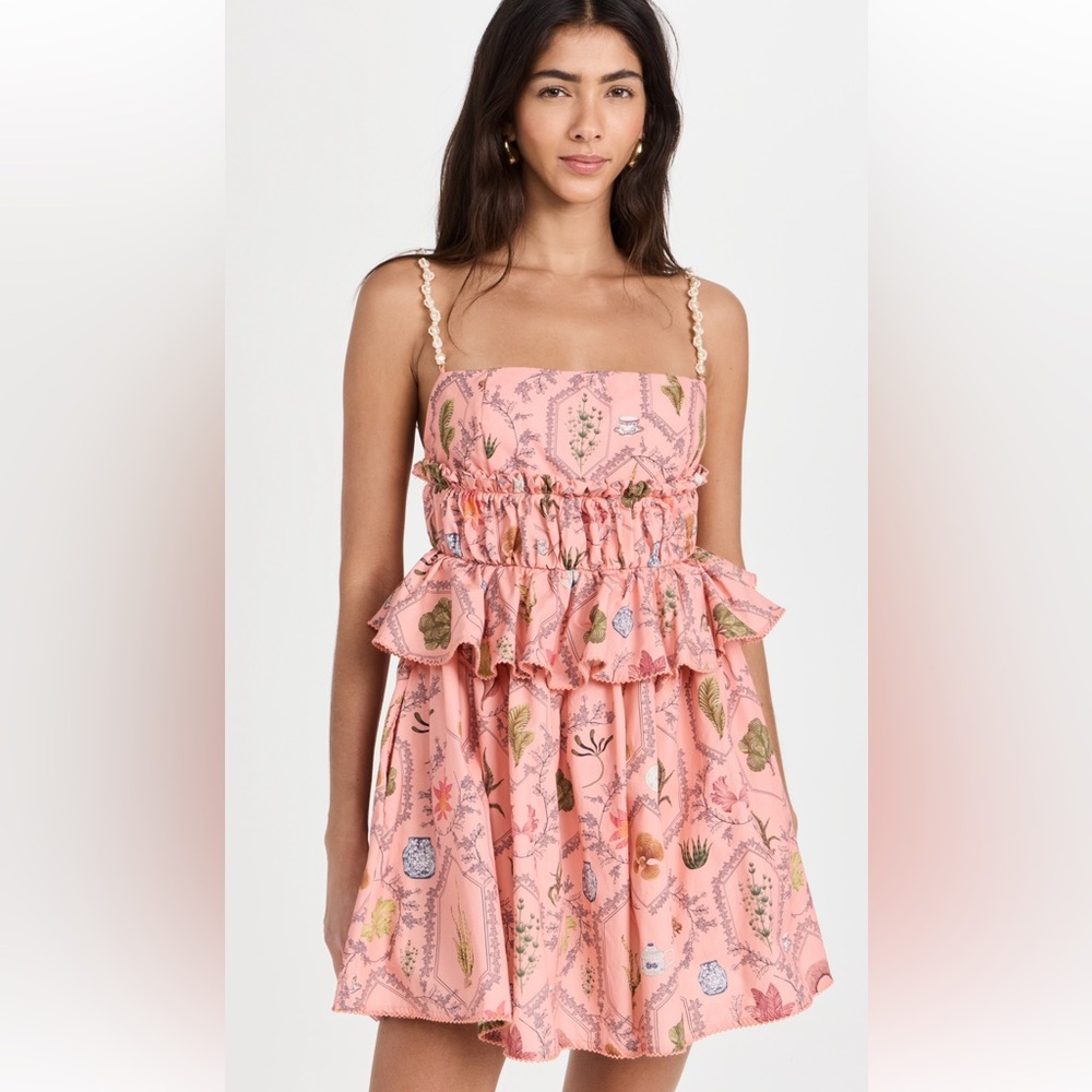 Agua Bendita Coral Dress with Floral Patterns